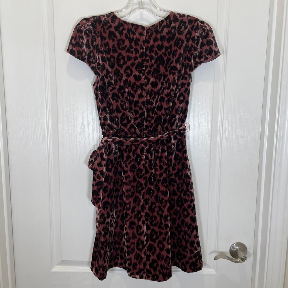 J. Crew Velvet Faux Wrap Dress Leopard Print Rose Pink Black Mini Short Sleeve 4 - Picture 6 of 6